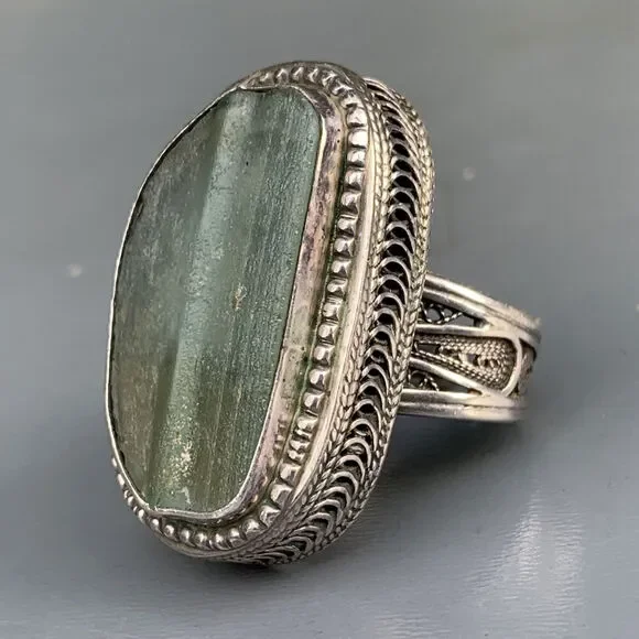 Statement Ring . Israel sterling silver Roman glass ring . Silver Filigree Jewe